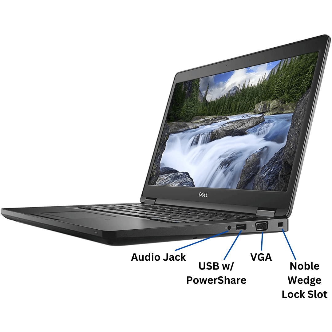Right-side view of an opened Dell Latitude 5490 Laptop port diagram, with all visible ports clearly labeled.