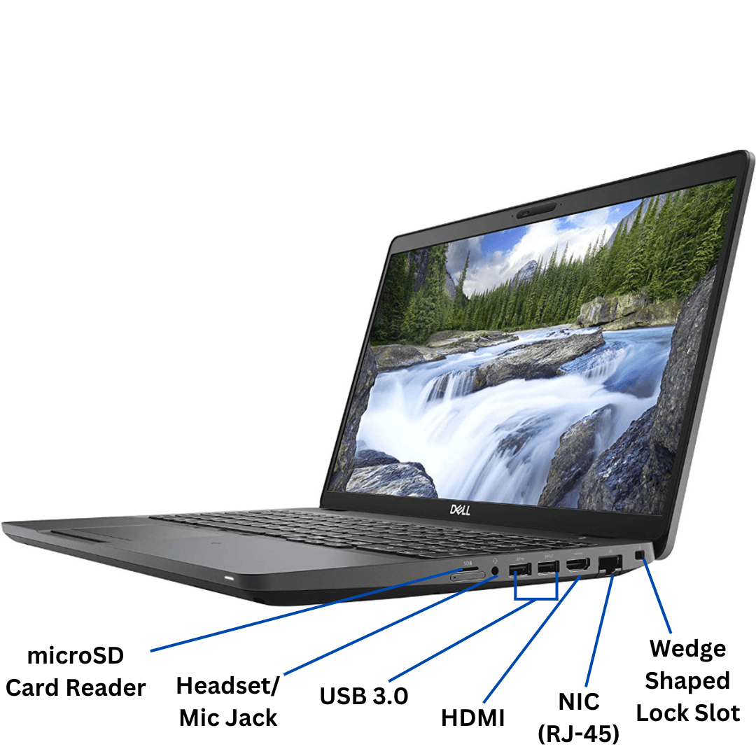 Right-side view of an opened Dell Latitude 5501 Port diagram image, with all visible ports labeled.