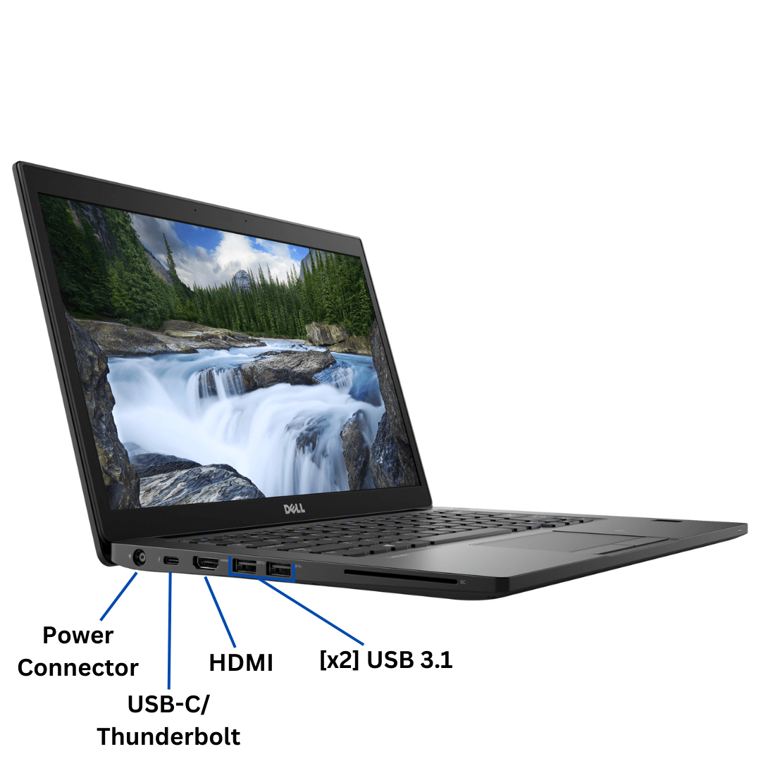 Left-side view of an opened Dell Latitude 7490 Laptop port Diagram, with all visible ports clearly labeled.