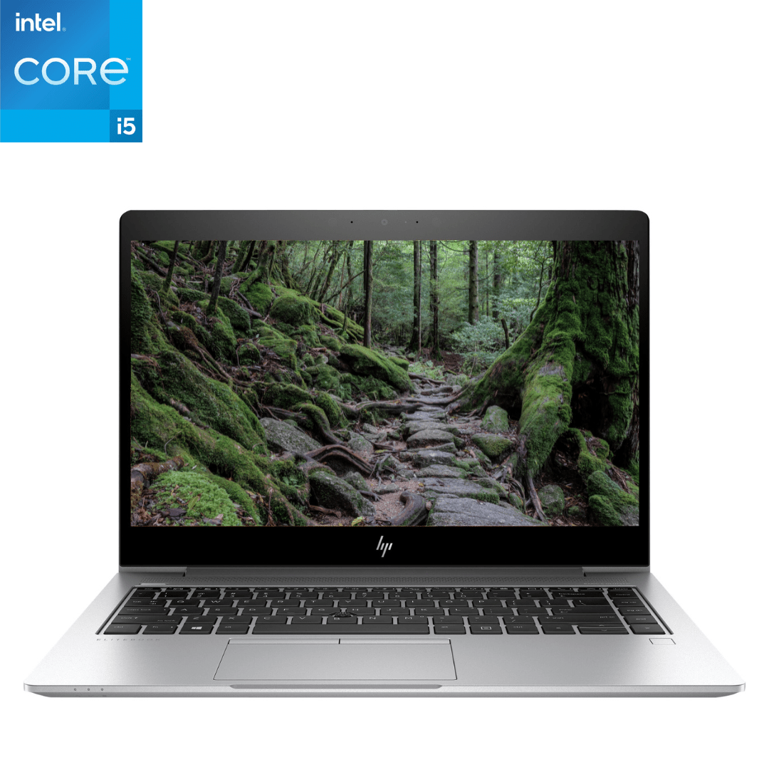 Main, front-facing image of an opened HP EliteBook 840 G6 i5 laptop.