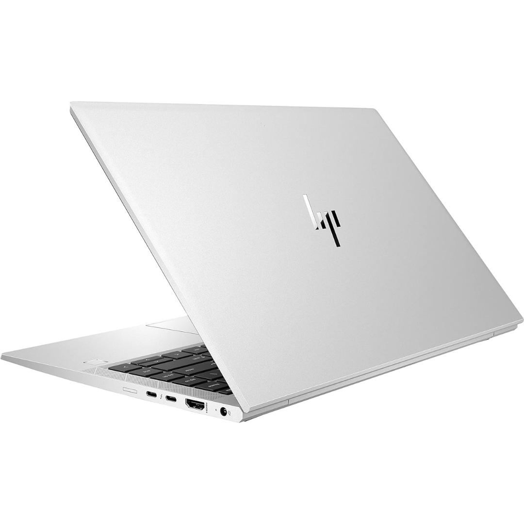 Rear-facing image of an opened HP EliteBook 840 g6 laptop, with logo visible on the lid.
