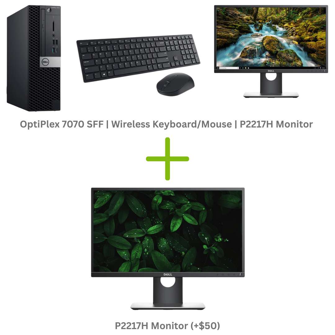 Bundle | Dell OptiPlex 7070 SFF i7 Gen 9 Desktop | Dell 22" P2217H Monitor | Dell Keyboard/Mouse | Windows 11 Pro