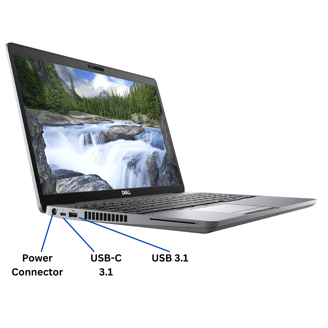Port Diagram on the left-side of a Dell Latitude 5510 Laptop with all ports labeled.