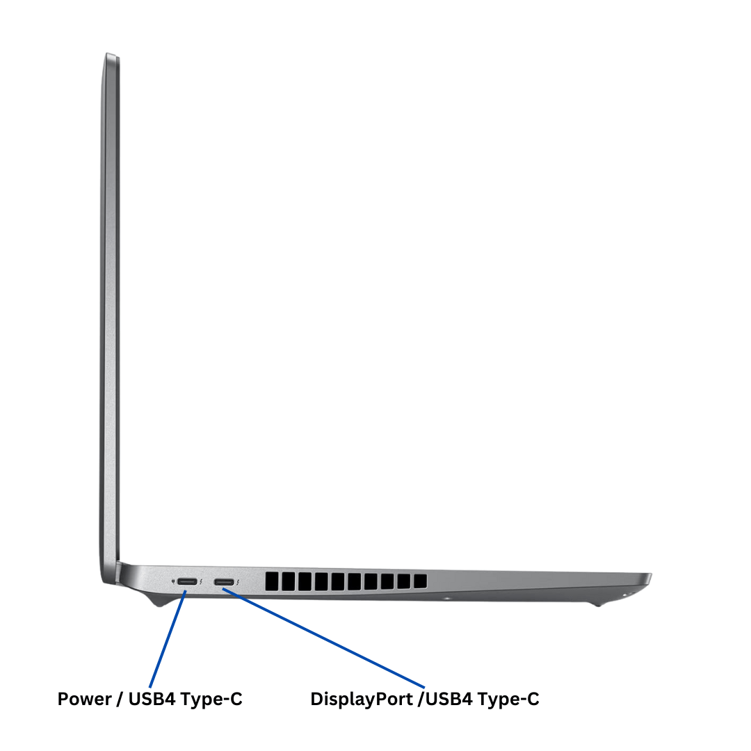 Left-side view of an opened Dell Latitude 5530 laptop port diagram, with all ports visible and clearly labeled.